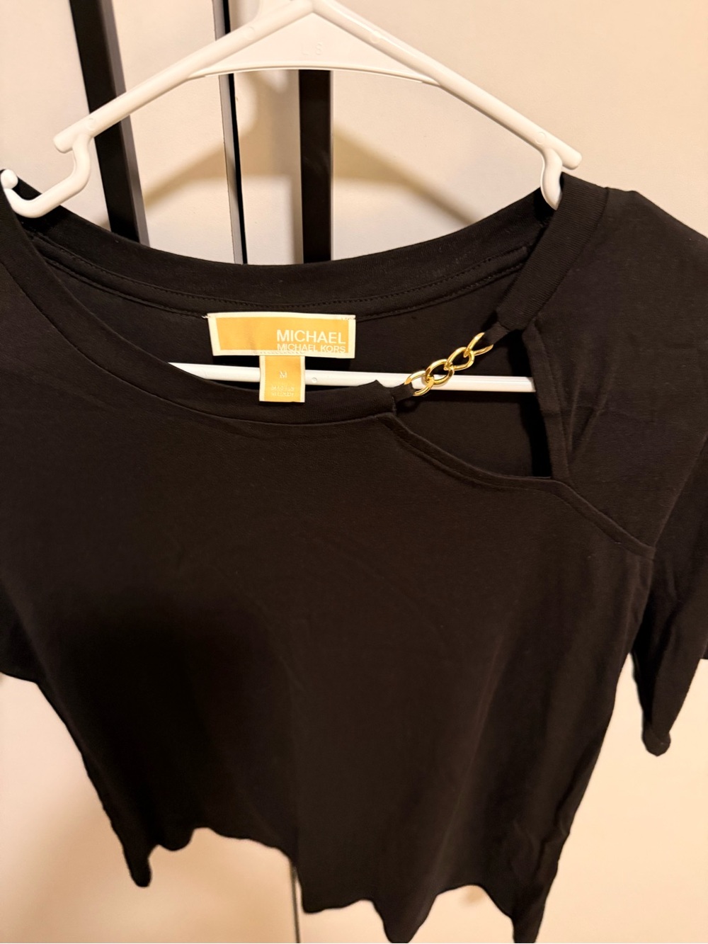 MICHAEL Michael Kors Black Short-Sleeve Top with Gold Chain Accent